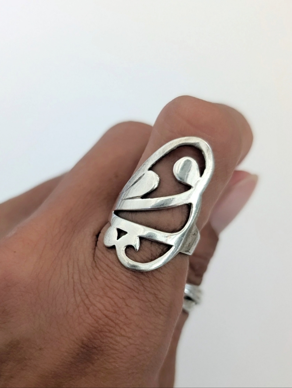 Sterling silver ring Scroll swirl half butterfly wing fancy open design Size 7